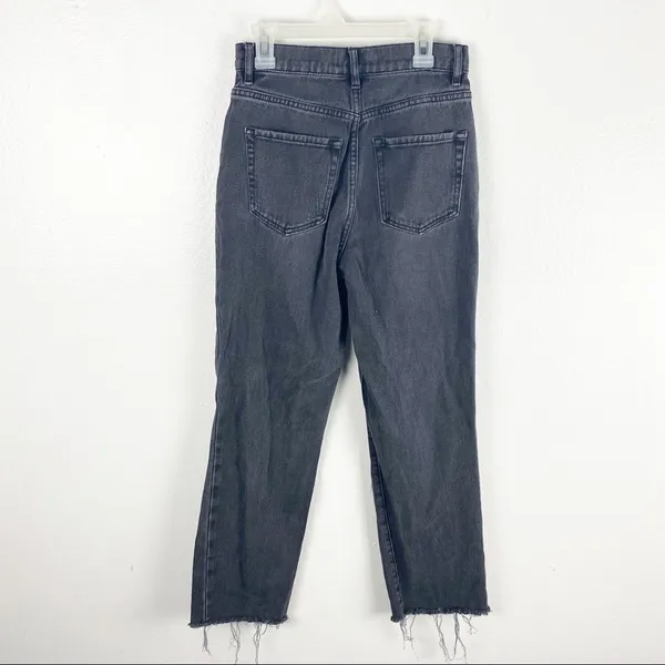 PACSUN Black Wash High Rise Straight Ripped Distressed Frayed Hem Jeans Size 24 - Image 2