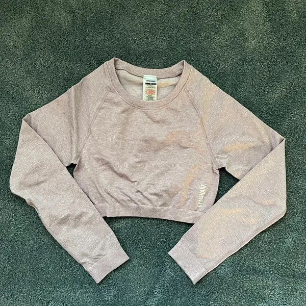 Gymshark Pink Heathered Adapt Marl Seamless Long Sleeve Fitted Crop Top Size Medium - Image 3