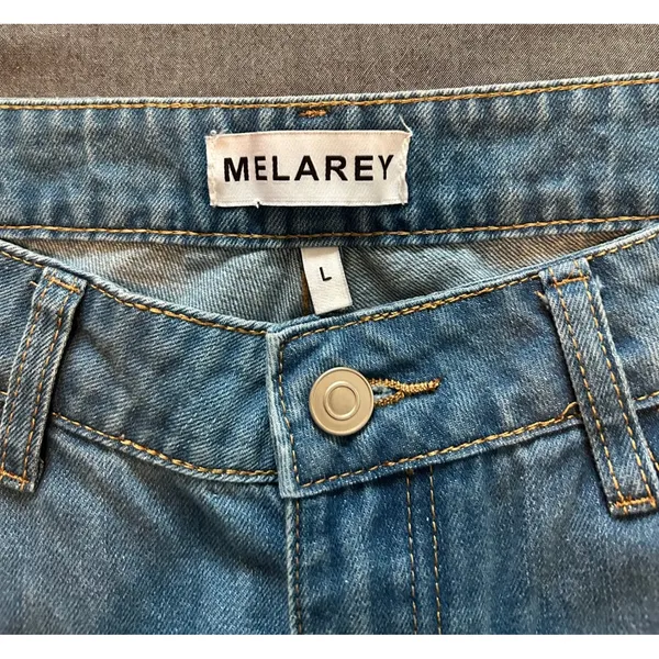 Melarey Blue Distressed Wide Leg Jeans Light Wash Frayed Hem Size L - Image 16