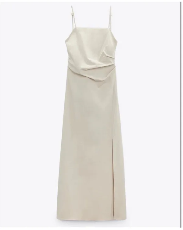 Zara Cream Maxi Slip Dress with Side Slit - Image 3