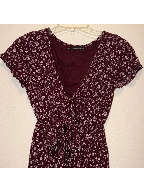 Abercrombie & Fitch Burgundy Floral Ruffle Hem Midi Dress - Image 4