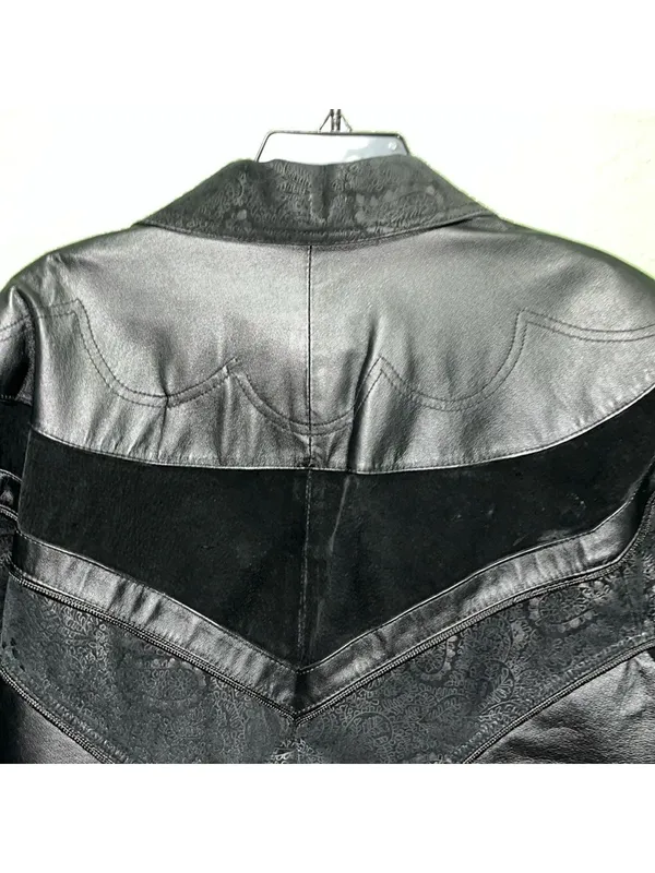 Vintage Suede Black Leather Western Mid-Length Coat Leather Jacket gorpcore - Image 8