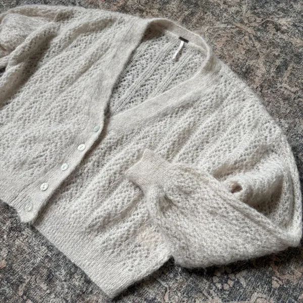 Free People Amelia Cardi Cream Alpaca Knit Button Front Cardigan Sweater S - Image 4