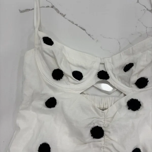 For Love And Lemons Dress Size Medium White Black Polka Dot Mini Linen Blend - Image 5