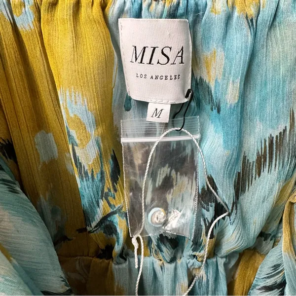 MISA Los Angeles Alessandra Sleeveless Ruffle Midi Dress Blue Yellow Medium - Image 9