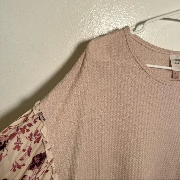 Knox Rose Womens Sz Medium Thermal Top Long Sleeve Light Pink Contrasting Floral - Image 7