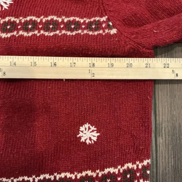 Croft & Barrow Snowman Holiday Zip Up Cardigan Red Festive Snowflake XL Vintage - Image 9