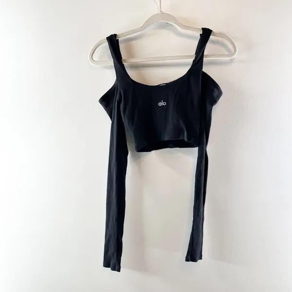 Alo Yoga Ribbed Cropped Butterfly Long Sleeve Tee Black Small - Image 5