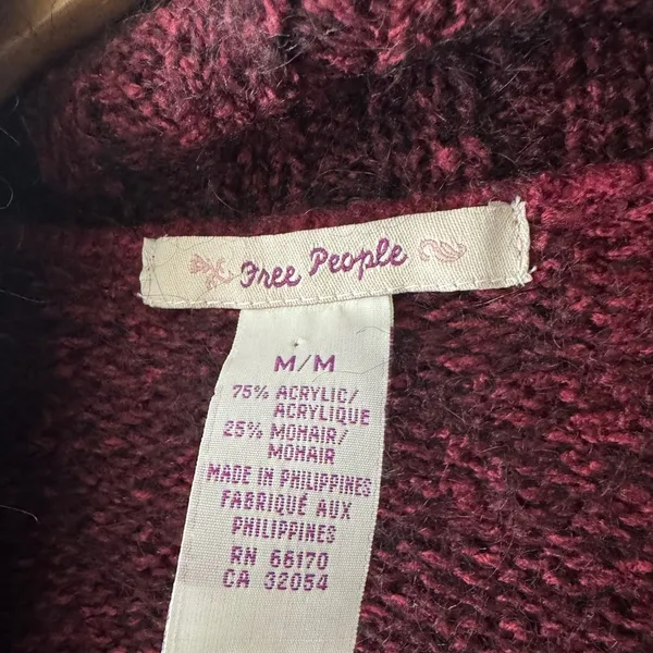 Free People Y2K‎ Tag Burgundy Open Cardigan Sweater Mohair Wool Blend - Image 5