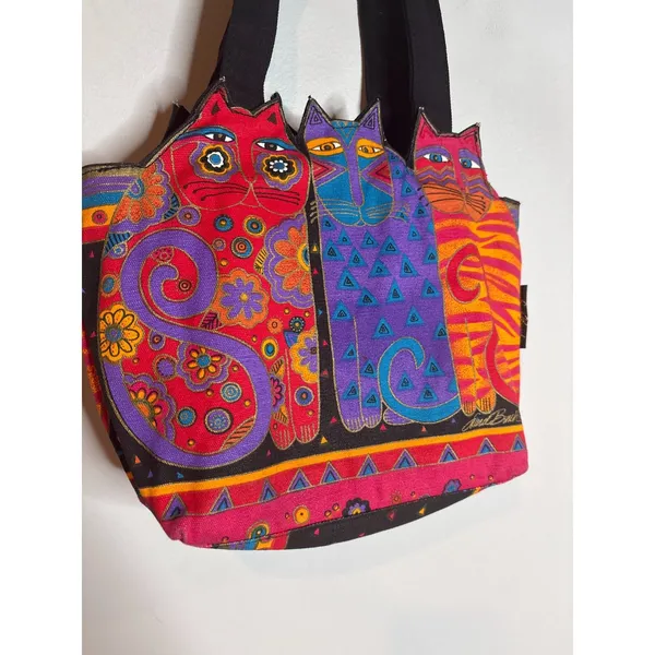 Laurel Burch colorful artistic cat tote bag - Image 4