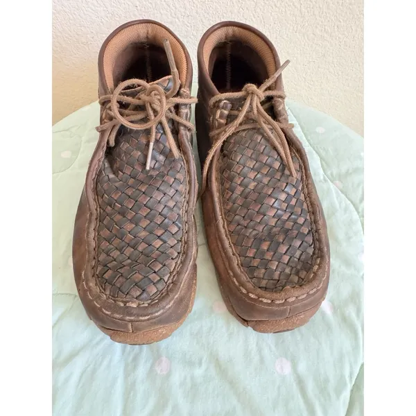 Twisted X Brown Woven Leather Lace-Up Chukka Ankle Boots Round Toe US 4 - Image 2