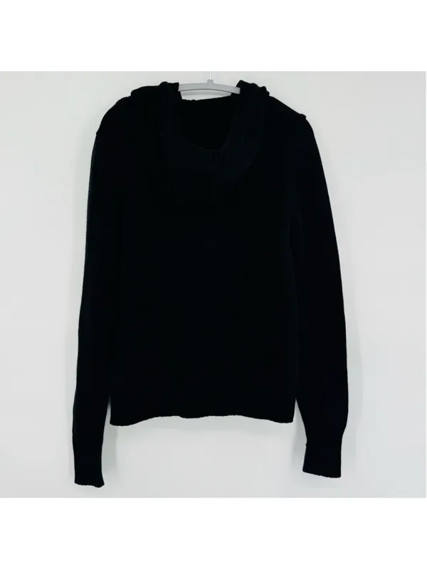 Vintage Lauren Ralph Lauren Black Knit Full Zip Hooded Sweater, Size M - Image 4