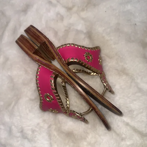 Jack Rogers Pink Gold‎ Leather Preppy Medallion Old Money Sandals Womens Size 5m - Image 8