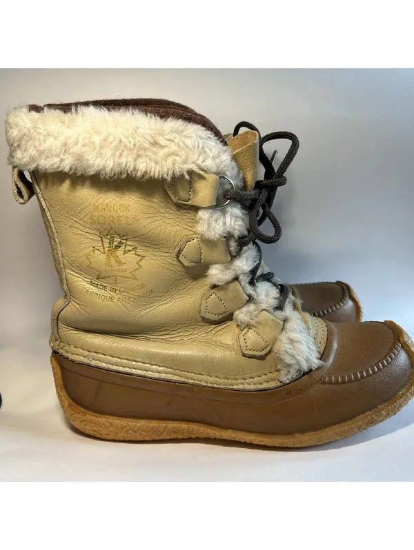 Sorel Canada Nanook Leather Winter Snow Boots w/ Wool Liner Women’s Size 9 Tan - Image 3