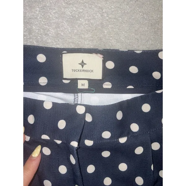 Tuckernuck Conway Pants Womens Navy White Polka Dot High Rise Straight Leg M - Image 14