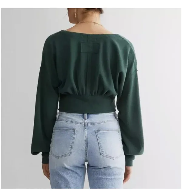 We The Free Free People- All Nighter Thermal Cropped Top - Pine Green - Image 5