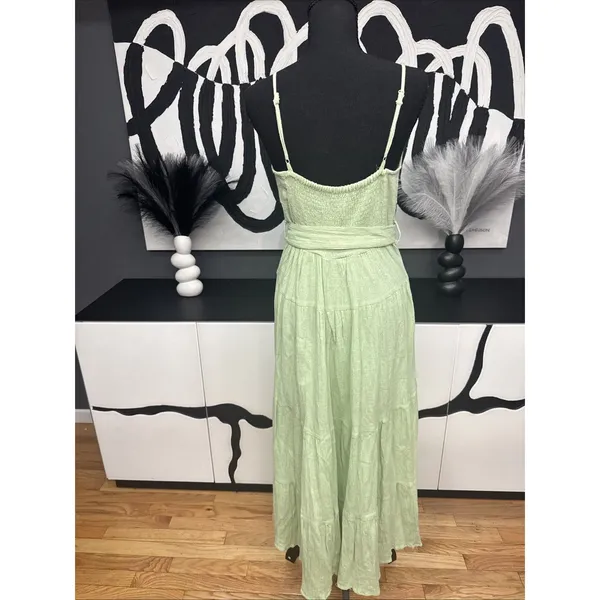 ASOS DESIGN Green Linen Blend Midi Dress Women's US 6 Belted Sundress Boho - Image 5