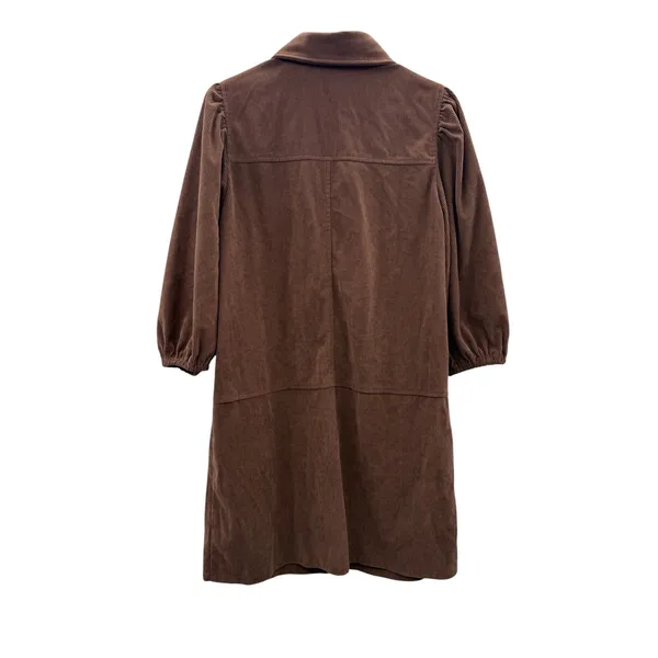 7‎ For All Mankind Corduroy Shirt Dress M Brown Puff Sleeve Button Front Midi - Image 2