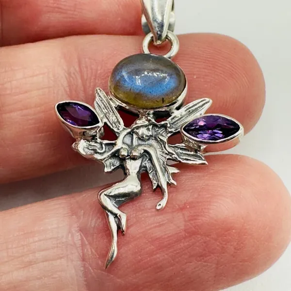 Fairy Labradorite & Amethyst 925 Sterling Silver Pendant - Image 2