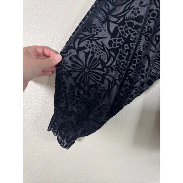 Free People Black Floral Velvet Burnout Off Shoulder Blouse Womens S Boho Witchy - Image 10