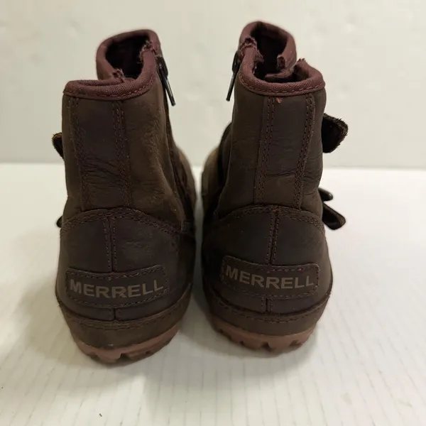 Merrell GripDry Bootie Boots Womens 7.5 Brown Leather Ankle Zip Strap Gorpcore - Image 3