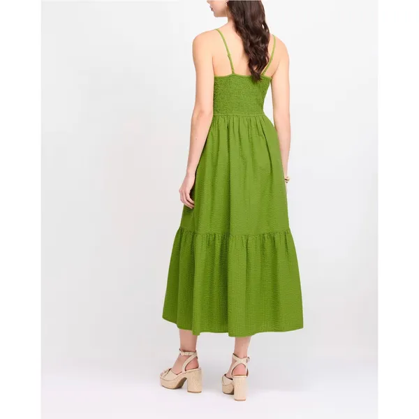 Dizzy Lizzy Green Seersucker Maxi Dress Womens XL Smocked Tiered Cotton Sundress - Image 2