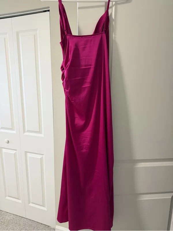 Pink Lily Fuchsia Satin Slip Cocktail Dress - Image 5