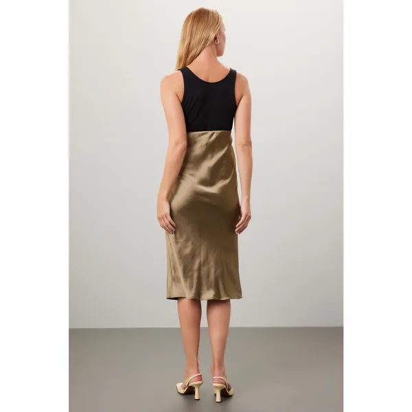 Ripe Lexie Gold Satin Slip Pull On Midi Skirt Maternity Size Large - Image 4