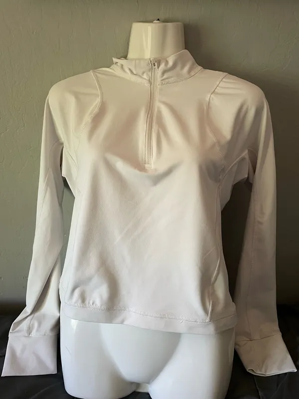 Apana Women’s Athletic Jacket Thumbhole Long Sleeve 1/4 Zip White - Image 2