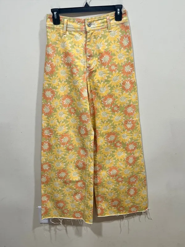 Zara Yellow Floral Wide Leg Jeans The Marine Straight size 6 floral yellow Y2K - Image 3