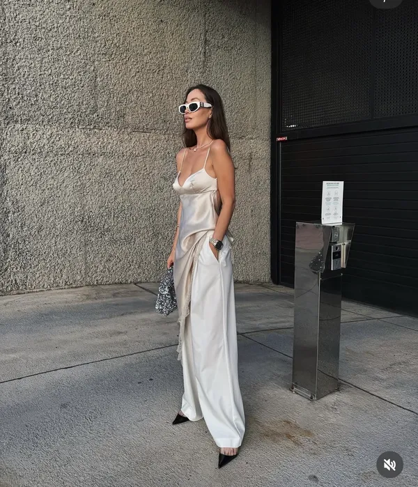 Zara Satin Lace Trimmed Slip Dress in Champagne and Ivory - Image 2