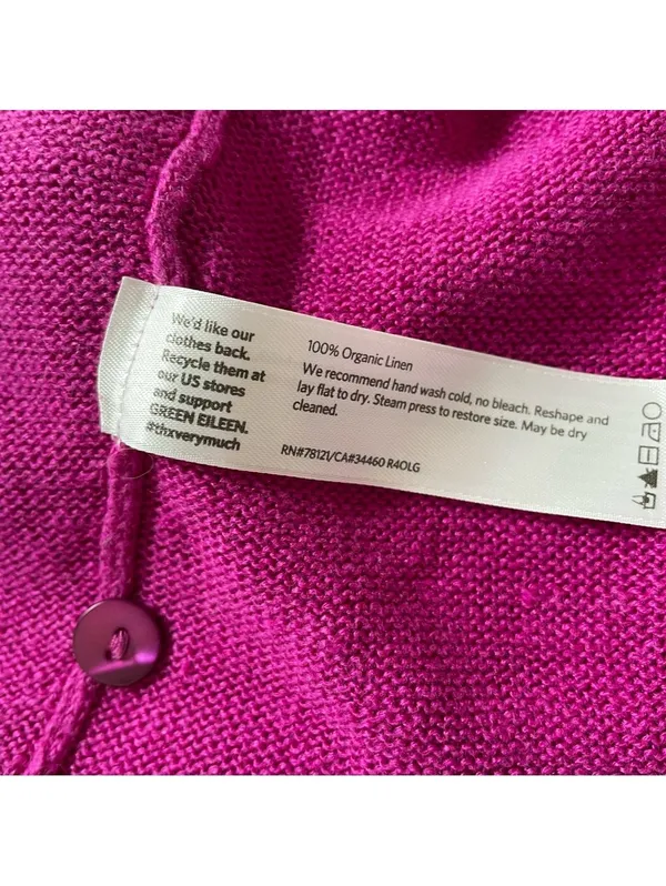 Eileen Fisher 100% Organic Linen High Low Cardigan Fuchsia Size Small Luxury - Image 4