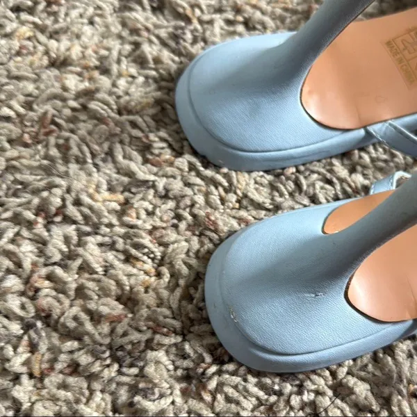 Pretty Little Thing Pastel Blue Square Toe Heels - Image 5