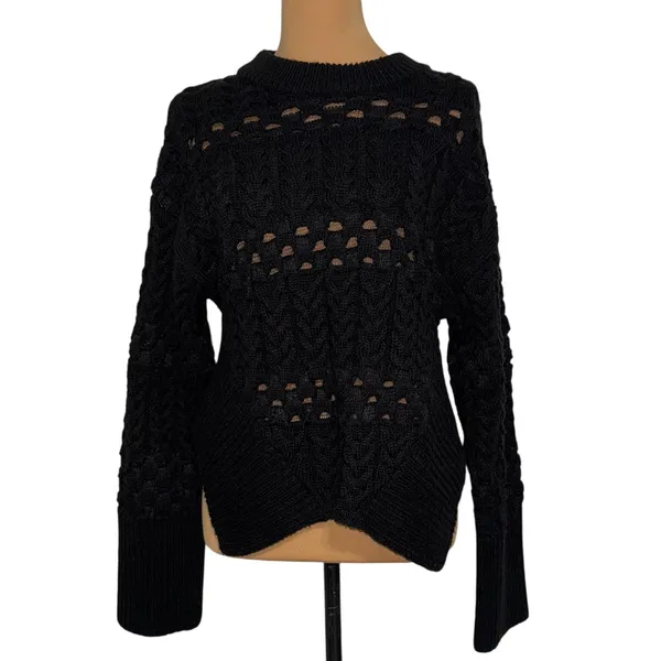 Zara Black Cable Knit Cutout Sweater Womens Size S Pullover Long‎ Sleeve - Image 2