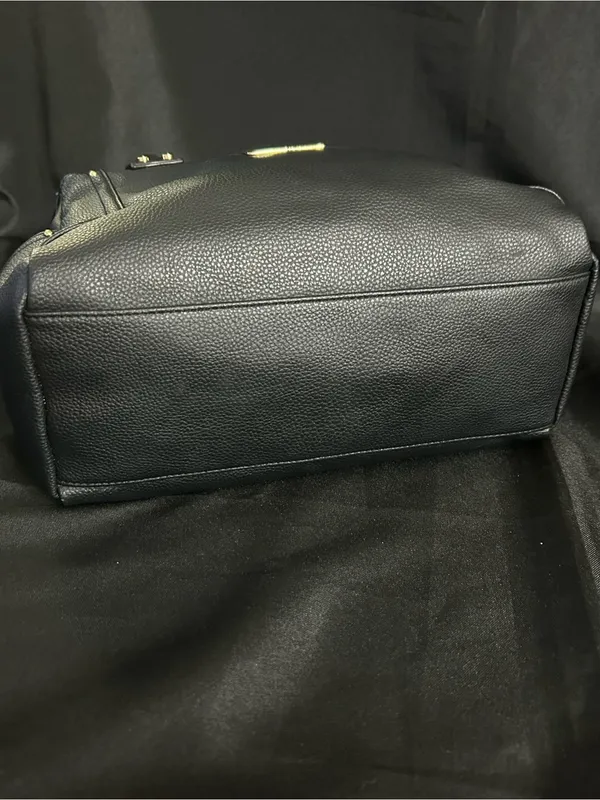 Rosetti Black & Gold Pebbled Faux Leather Satchel Handbag - Image 9