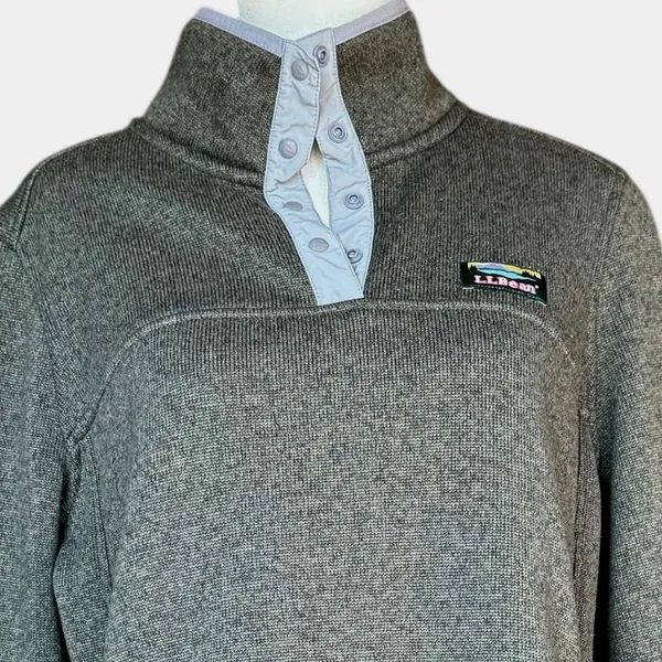 LL Bean Fleece Green Pocket High Snap Collar Pullover Sz L‎ Size L - Image 3