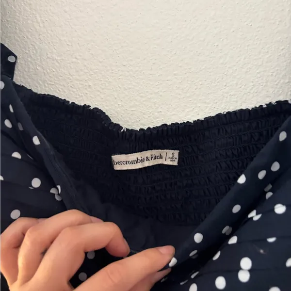 Abercrombie & Fitch Emerson Off The-Shoulder in a navy and white polka dot - Image 3