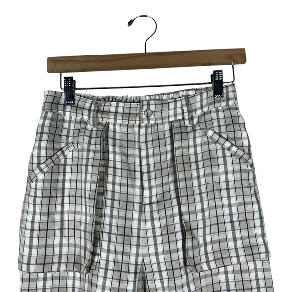 American Threads Plaid Cargo Wide Leg Pants Tan Utility Streetwear Size Medium - Image 3