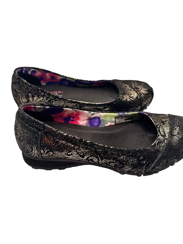 Skechers Size 7.5 Black Floral Ballet Flats Womens Stylish Casual Shoes - Image 3