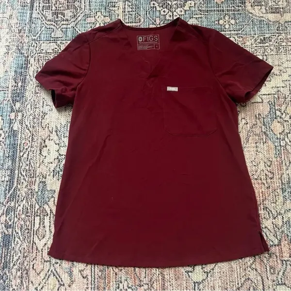 FIGS Catarina One-Pocket Scrub Top Burgundy Size Small - Image 7