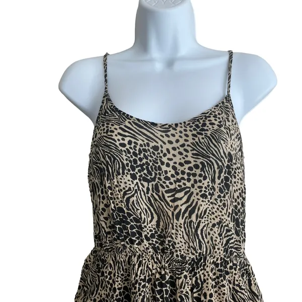 Vero Moda Women Safari‎ Animal Print Singlet Dress XS Tan Tiered Boho Summer - Image 3