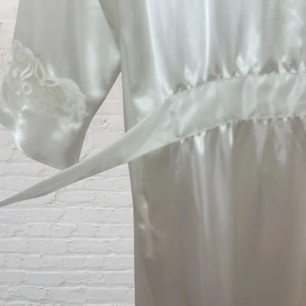 Morgan Taylor Ivory Satin Bridal Robe Size S Maxi Embroidered Sleeves Boudoir - Image 10