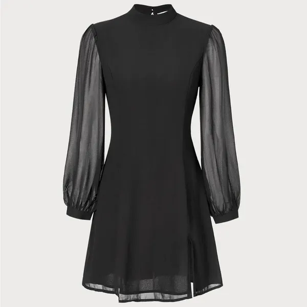 RIHOAS The Black Stand Collar Sheer Slit Mini Dress - Image 5