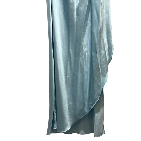 Abercrombie Fitch One Shoulder Ruched Satin Maxi Dress Sky‎ Blue XS - Image 3