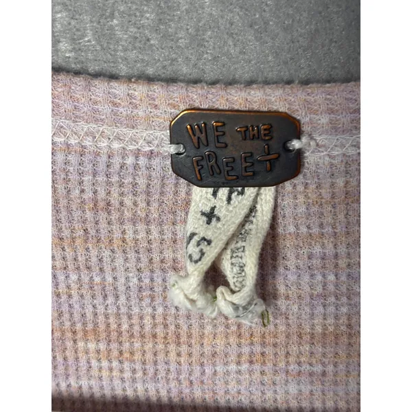 Free People We The Free Womens Henley Top S Pink Waffle Knit Peplum Boho - Image 5