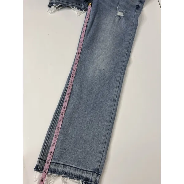 RISEN JEANS Size 29 Straight Leg High Rise Distressed Stretch Blue Denim - Image 8