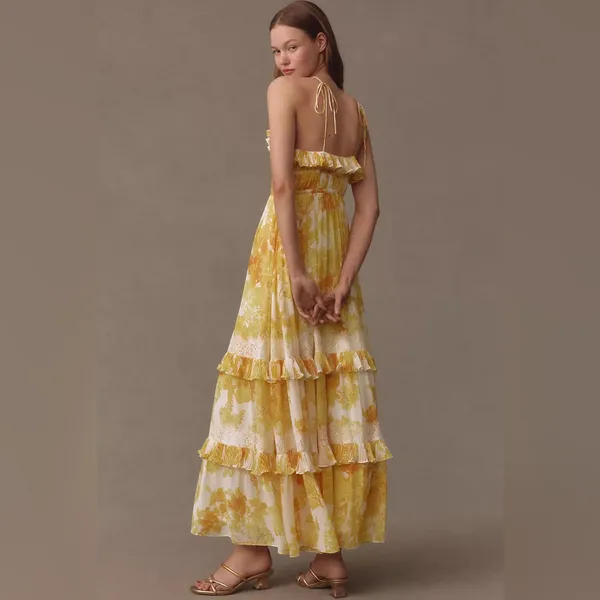BHLDN Anthropologie Ava Chiffon High-Neck Ruffled Maxi Dress - Image 2
