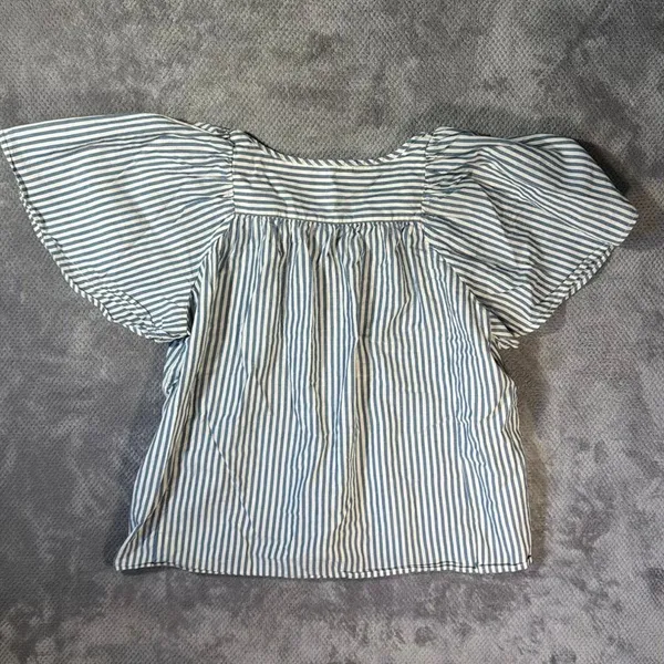 Madewell Courtyard Striped Puff Sleeve Peplum Blouse Medium Blue White Button Fr - Image 6