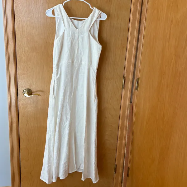 Weekend Max Mara Dress Women 4 White Linen Sleeveless Midi Side Zip Pockets - Image 6