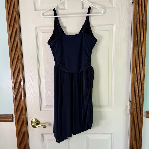 MagicSuit Dress Swim‎ Cover Up Ruched V Neck Black Lined Size 10 - Image 9